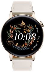 HUAWEI WATCH GT 3 42mm, Elegant Light Gold, White Leather Strap