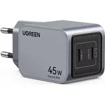 Încărcător cu fir Ugreen 35008, Nexode GaN Pro Charger 2*Type-C 45W PD X707, Black