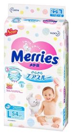 Подгузники Merries L (9-14 кг), 54 шт.