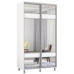 Dulap Mobildor-Lux Aron-S 1.0m-1.8m uși glisante din PAL cu oglindă zebra (110x60x240H cm) Alb Brilliant