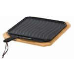 Сковорода Cozze 90327 din fonta reversibila din fonta cu suport din lemn 33x33cm