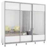 Шкаф Mobildor-Lux Aron uși glisante din PAL cu oglindă orizontal (240x60x210H cm) Alb Brilliant