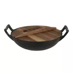 Казан Grill Master KZN-32CM WOK 5L din fonta, cu capac din lemn si fund plat