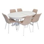 Комплект стол и стулья Evelin di Costacurta стол HV-33V White + 6 стульев YTC-055Wh UF885-03 Light beige