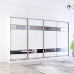 Dulap Mobildor-Lux Fox uși glisante din PAL cu elemente din oglindă (370x60x210H cm) Alb