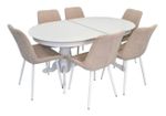 Комплект стол и стулья Evelin di Costacurta стол HV-33V White + 6 стульев YTC-055Wh UF885-03 Light beige
