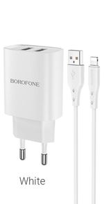 Borofone Wall Charger with Сable USB to Lightning BN2 2xUSB 2.1A, White