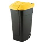 Урна для мусора Keter 56134 Cos pentru deseuri cu maner si roti O/W 110l, 88x52x58cm, negru/galben
