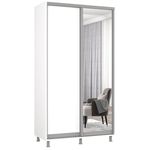 Dulap Mobildor-Lux Aron-S uși glisante din oglindă și PAL (150x60x200H cm) Alb Brilliant