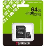 Флеш карта памяти SD Kingston SDCS3/64GB, microSD Class10 A1 UHS-I U1 (V10) + SD adapter