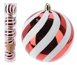 Новогодний декор Promstore 32941 Set globuri 5x100mm Stripes, rosu si alb, in tub