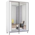 Dulap Mobildor-Lux Aron cu uși glisante cu oglindă vertical (180x60x240H cm) Alb Brilliant