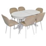 Комплект стол и стулья Evelin di Costacurta стол HV-31N White + 6 стульев YTC-064Wh UF910-01 Light beige