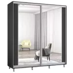Dulap Mobildor-Lux Aron-P uși glisante din PAL cu oglindă vertical (190x60x230H cm) Anthracite