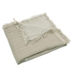 Set de perne si plapume Jollein 521-557-68014 Paturica Fringe Olive Green/Ivory GOTS, 120x120cm