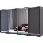 Dulap Mobildor-Lux Fox uși glisante din oglindă și PAL (370x60x200H cm) Anthracite