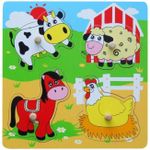 Пазл Viga 59562 Puzzle din lemn cu buton Locuitorii fermei