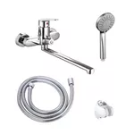 Baterie pentru cadă Hydro S Set baterie cadă, pipă lungă, cu pară și furtun, Aquafix 501, crom (0400374)