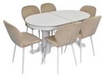 Комплект стол и стулья Evelin di Costacurta стол HV-31N White + 6 стульев YTC-064Wh UF910-01 Light beige