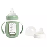 Cană cu pai Beaba B913537 Biberon de invatare 2 in 1 din Sticla 210 ml Sage Green