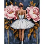 Картина по номерам Ideyka KHO8662 40x50cm Eco, Balerina cu bujori roz cu vopsele metalic extra