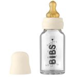 Поильник BIBS 5013216 Biberon din sticla anticolici Ivory cu tetina din latex 0+ luni, 110 ml