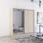 Dulap Mobildor-Lux Fox uși glisante din oglindă și PAL (220x60x240H cm) Sonoma