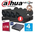 SET DAHUA, DH-IPC-HFW2439S-SA-LED-0280B-S2 Black Full-color IP 4 Megapixeli, 4 Camere POE HDD 1TB