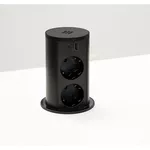 Priză electrică ASA Plastici 060.47F.00115 Versalift round version 2 sockets F + 1 USB 5V (A+C) + wireless Black methacrylate