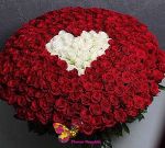 Букет из 101 красной и белых роз ( в форме сердца) роз ГОЛЛАНДСКИЕ ПРЕМИУМ 80-90СМ