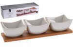 Set pentru aperitiv EH 4buc portelan, suport din lemn 30X10.5cm