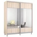 Dulap Mobildor-Lux Aron cu uși glisante cu oglindă orizontal (210x60x200H cm) Sonoma