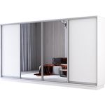 Dulap Mobildor-Lux Fox uși glisante din oglindă și PAL (380x60x210H cm) Alb