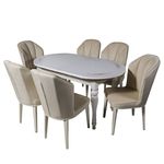 Комплект раздвижной стол DT A14 белый + 6 стульев DC 6018 velour ivory