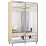 Dulap Mobildor-Lux Aron cu uși glisante cu oglindă zebra (160x60x210H cm) Sonoma