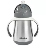 Cană cu pai Beaba B913536 Cana cu pai din inox 250 ml Mineral Grey