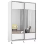 Шкаф Mobildor-Lux Арон с горизонтальными раздвижными дверцами из зеркала (150x60x220H см) Brilliant White