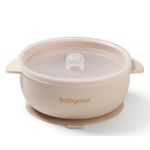 Посуда для кормления BabyOno 1662/03 Vas din silicon cu ventuza si capac (bej)