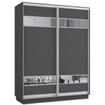 Dulap Mobildor-Lux Fox uși glisante din PAL cu elemente din oglindă (210x60x200H cm) Anthracite