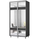 Dulap Mobildor-Lux Aron-S 1.0m-1.8m uși glisante din PAL cu oglindă zebra (100x60x220H cm) Anthracite