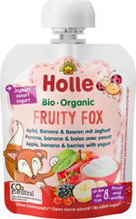 Пюре с йогуртом Holle Bio Organic Fruity Fox с яблоками, бананами и ягодами, (8 месяцев+), 85 г