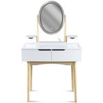 Стол Jumi CM-920439 Туалетный столик с банкеткой и овальным зеркалом со светодиодной подсветкой (140x80x40 см), белый/бежевый