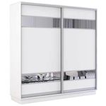 Dulap Mobildor-Lux Fox uși glisante din PAL cu elemente din oglindă (190x60x200H cm) Alb