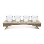 Decor Holland 48211 Набор подсвечников стеклянных 4шт, подставка дерево 35x9x5cm