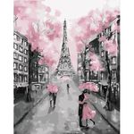 Tablou pe numere Richi (06958) Mozaic cu diamante Paris in gri si roz 40x50