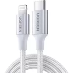 Кабель для моб. устройства Ugreen 70523 Cable Type-C to Lightning MFI, 3A, 1M, Shell Braided, US304, Silver