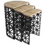 Măsuţă cafea Trendy Stil Metal Ferforje, Stejar, masa de cuibarit (3 bucati)