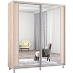 Dulap Mobildor-Lux Aron cu uși glisante cu oglindă vertical (210x60x210H cm) Sonoma