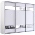 Dulap Mobildor-Lux Fox uși glisante din PAL cu elemente din oglindă (270x60x210H cm) Alb