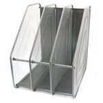 Suport pentru documente New World 3003-3 Silver, set de suporturi verticale, 3 sectii, din metal, tip plasa argintin